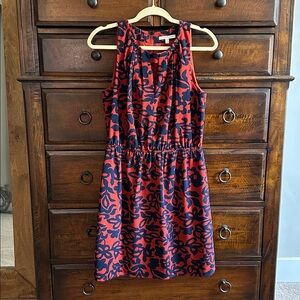 Floral Sleeveless Dress - Red and Navy Blue